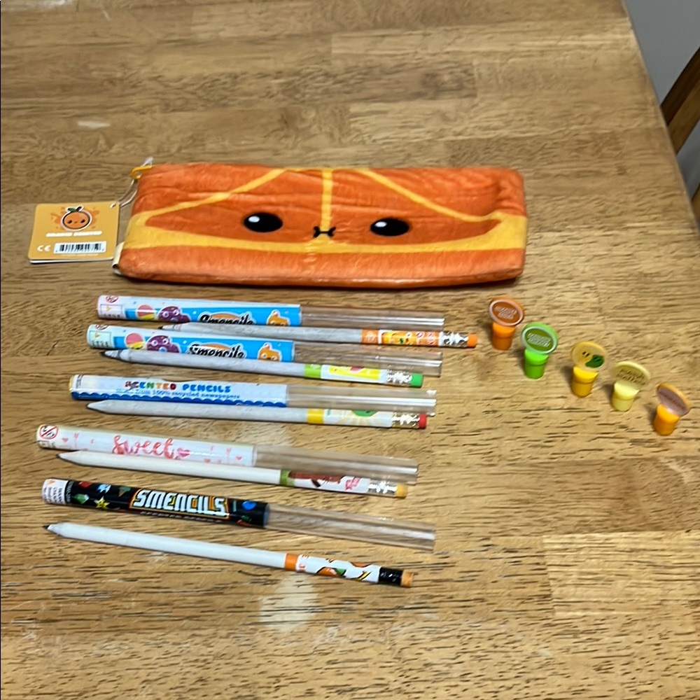Smencil Orange Pencil Case and Scented Pencils Set